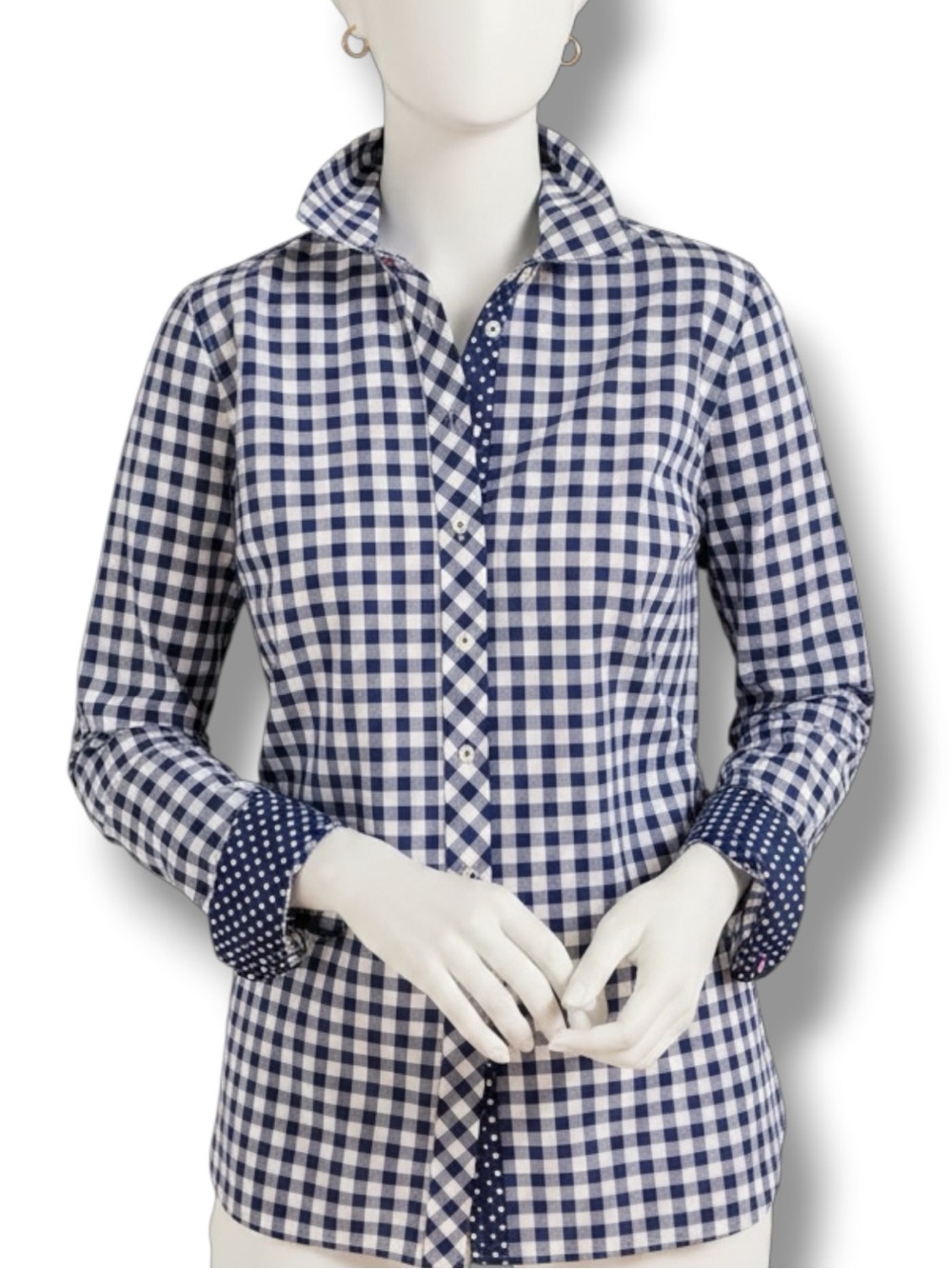 Talbots Picnic Gingham Cotton Button Front Shirt Navy White Plaid 1X Plus